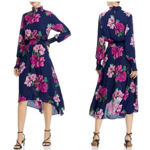 Nanette Lepore Navy and Pink Floral Long Sleeve Dress